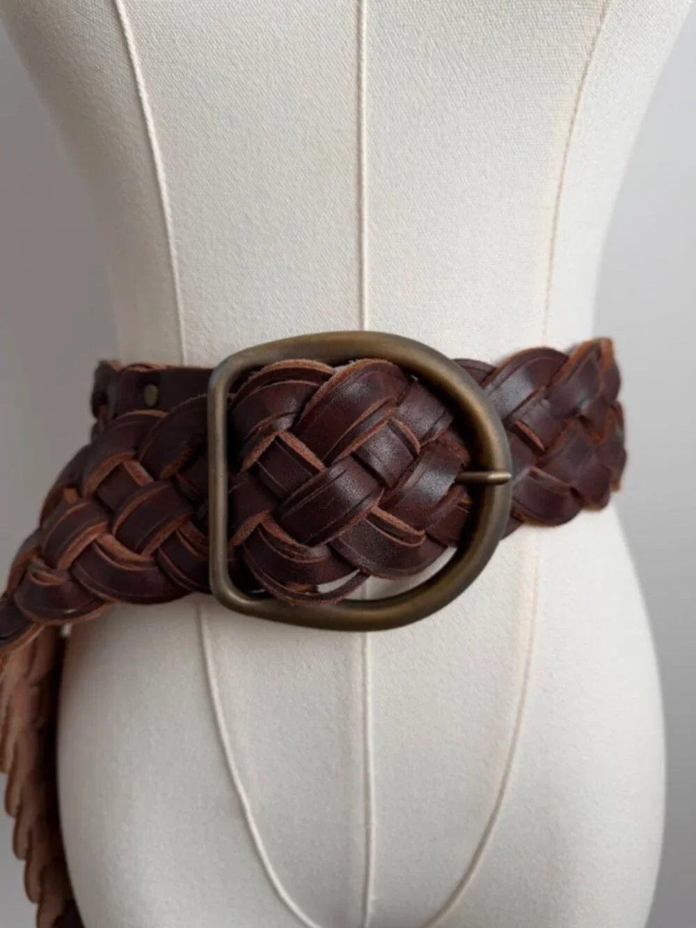 NWT vintage Abercrombie & Fitch Wide Braided Leather Belt Boho Brown Size M/L